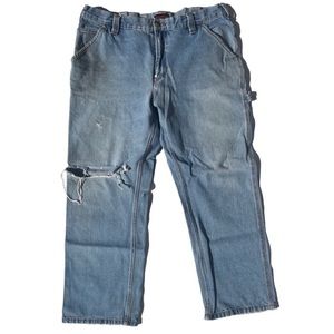 Wolverine size 36-30 faded blue distressed denim hammer loop carpenter jeans